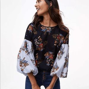 LOFT Flowermix Lantern Sleeve Floral Top